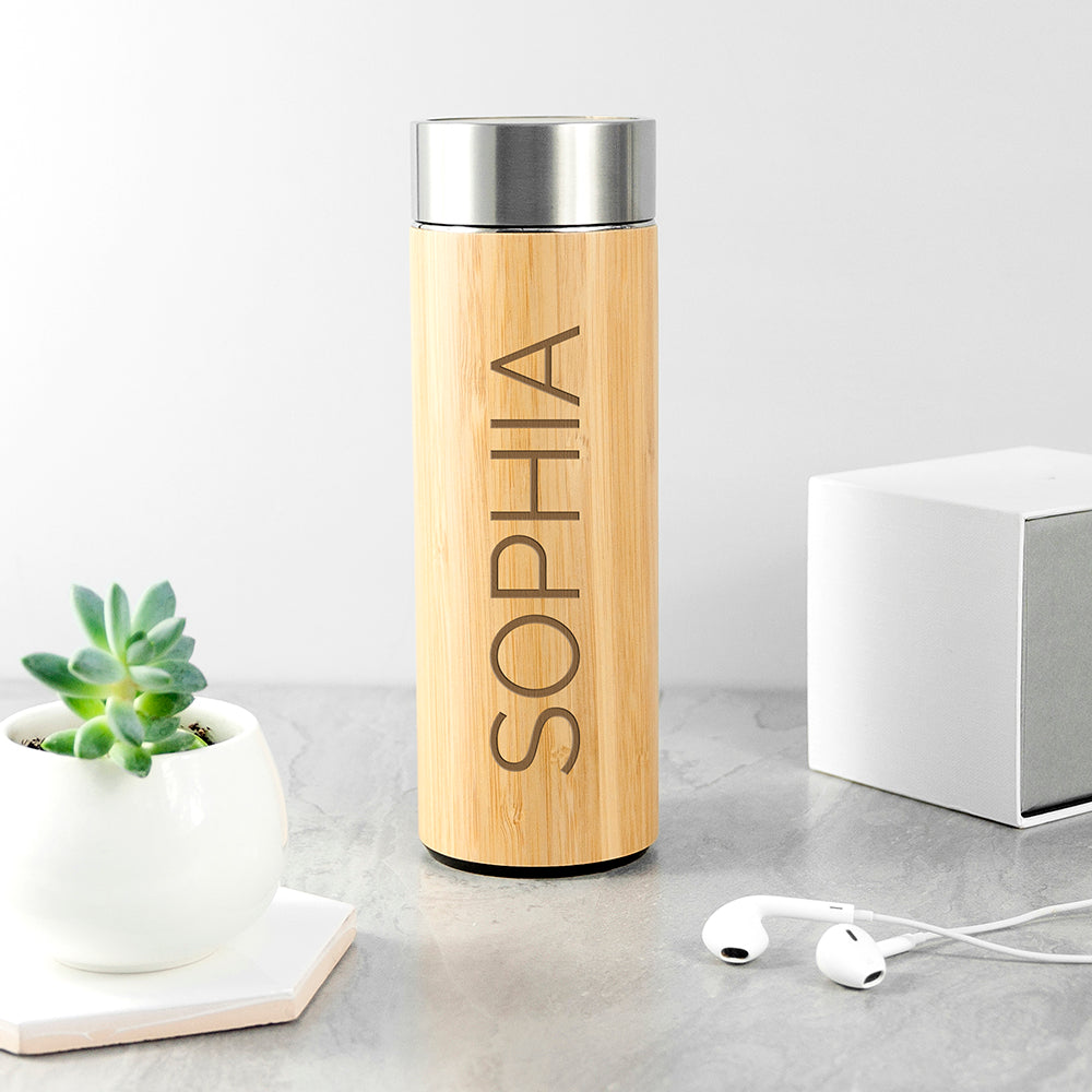 Personalised Bamboo Thermos - Buy Wooden at GiftMasters.co.uk