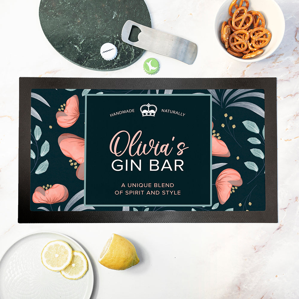 Personalised Blooming Gin Bar Mat - Buy Rubber Accessories at GiftMasters.co.uk