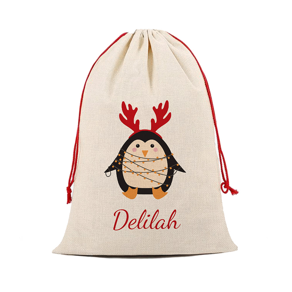 Personalised Christmas Penguin Christmas Sack - Buy Textile Accessories at GiftMasters.co.uk