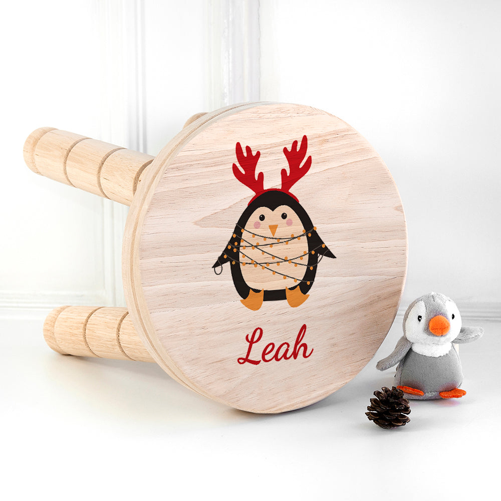 Personalised Christmas Penguin Wooden Stool - Buy Wooden Stools at GiftMasters.co.uk