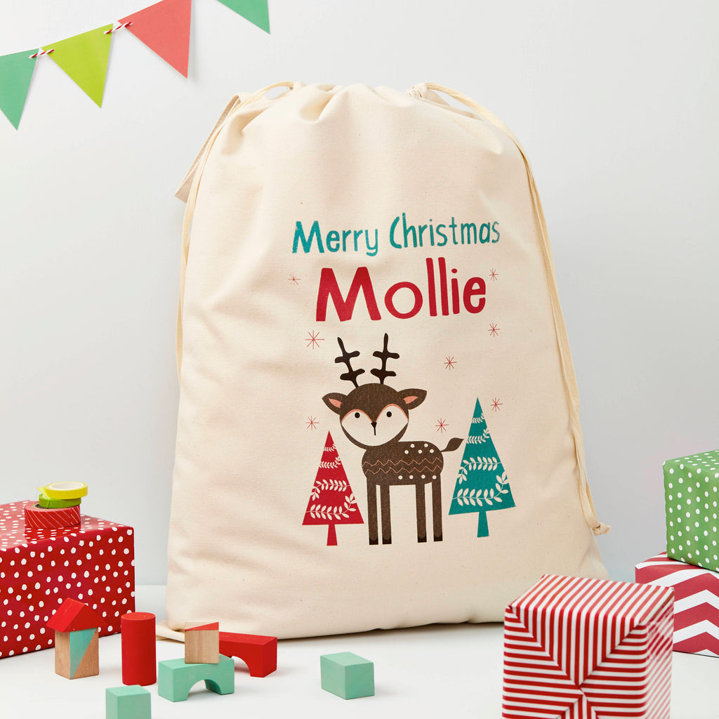 Personalised Christmas Reindeer Sack - Buy Textile Sacks at GiftMasters.co.uk