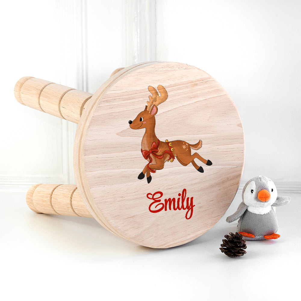 Personalised Christmas Reindeer Wooden Stool - Buy Wooden Stools at GiftMasters.co.uk