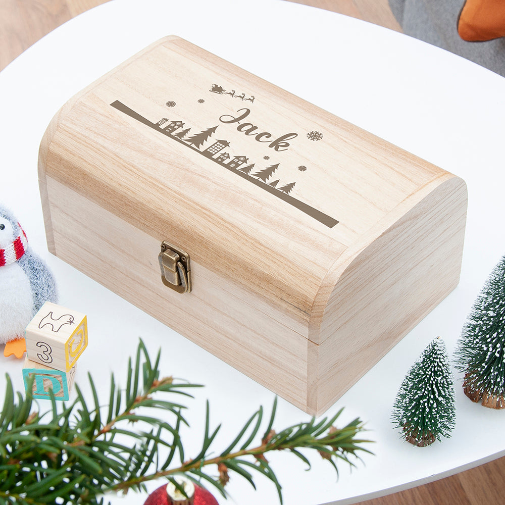 Personalised Christmas Scene Keepsake Chest - Buy Wooden Chests at GiftMasters.co.uk