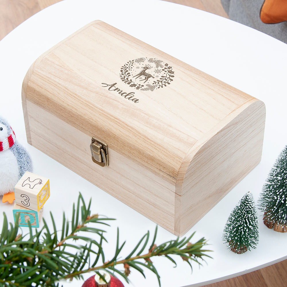 Personalised Christmas Woodland Keepsake Chest - Buy Wooden Chests at GiftMasters.co.uk