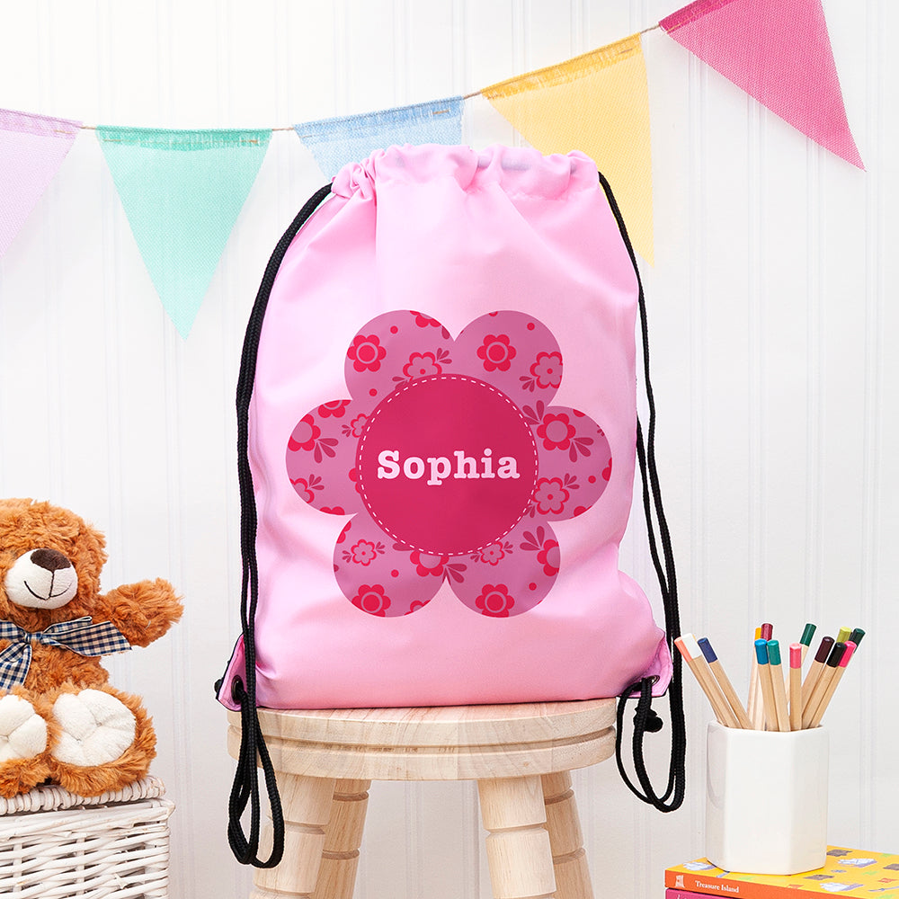 Personalised Classic Pink Flower Waterproof Swim Bag - Buy Textile Bags at GiftMasters.co.uk