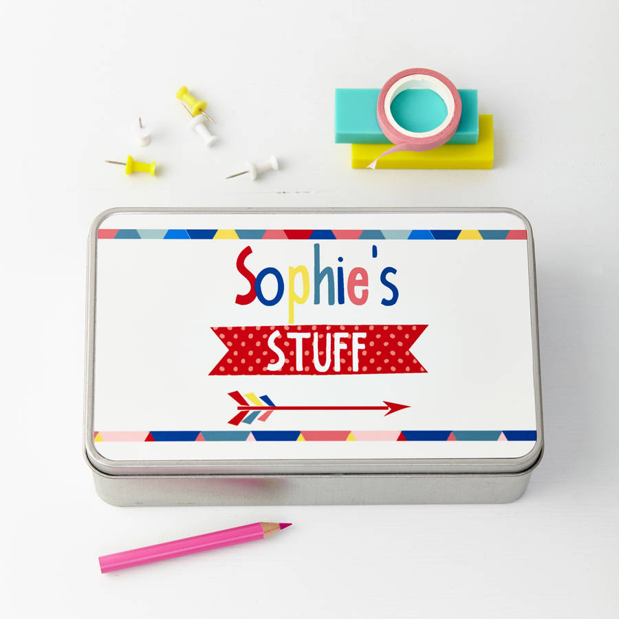 Personalised Colourful Metal Storage Tin - Buy Metal Stationary Tins at GiftMasters.co.uk