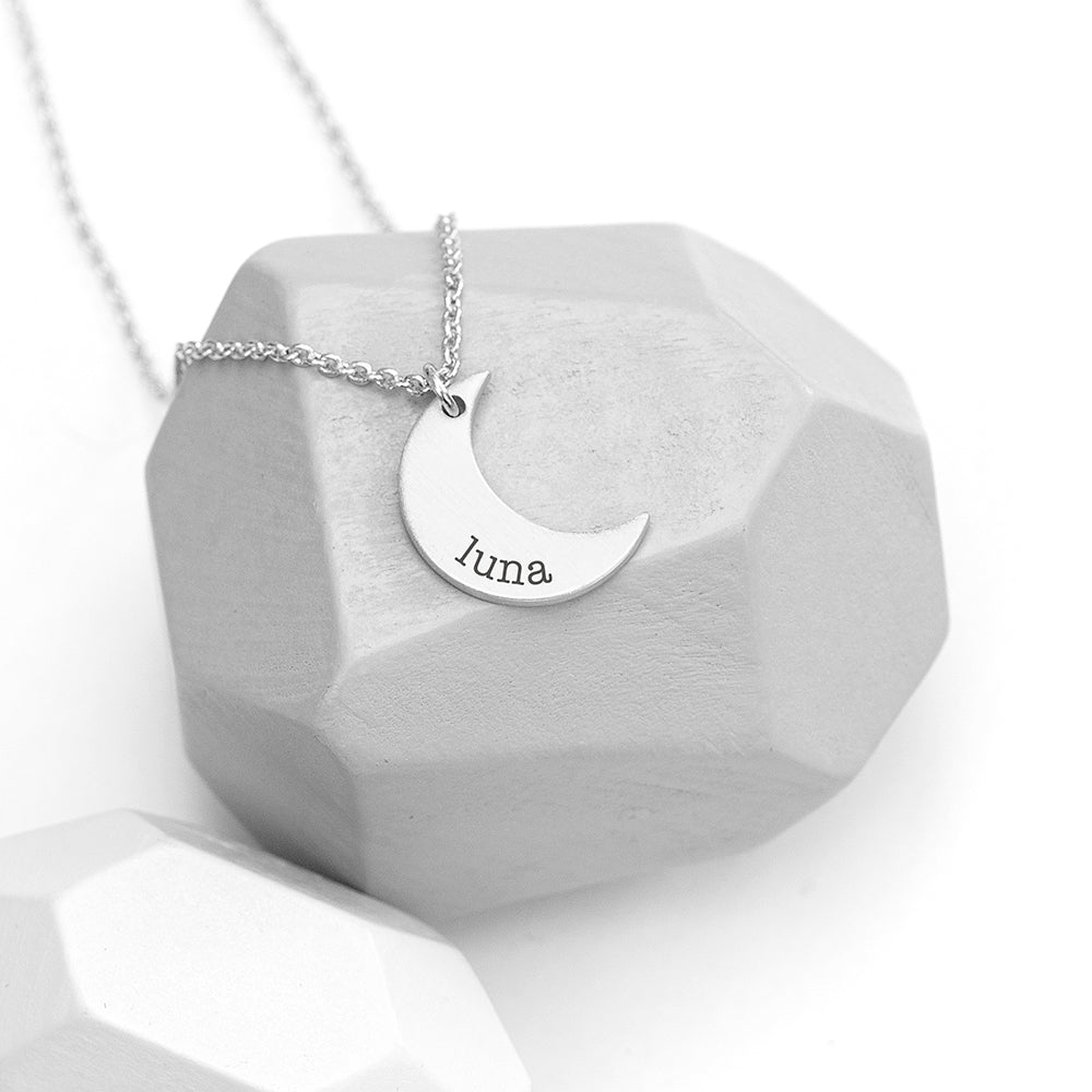 Personalised Crescent Moon Necklace - Buy Metal Jewellery at GiftMasters.co.uk