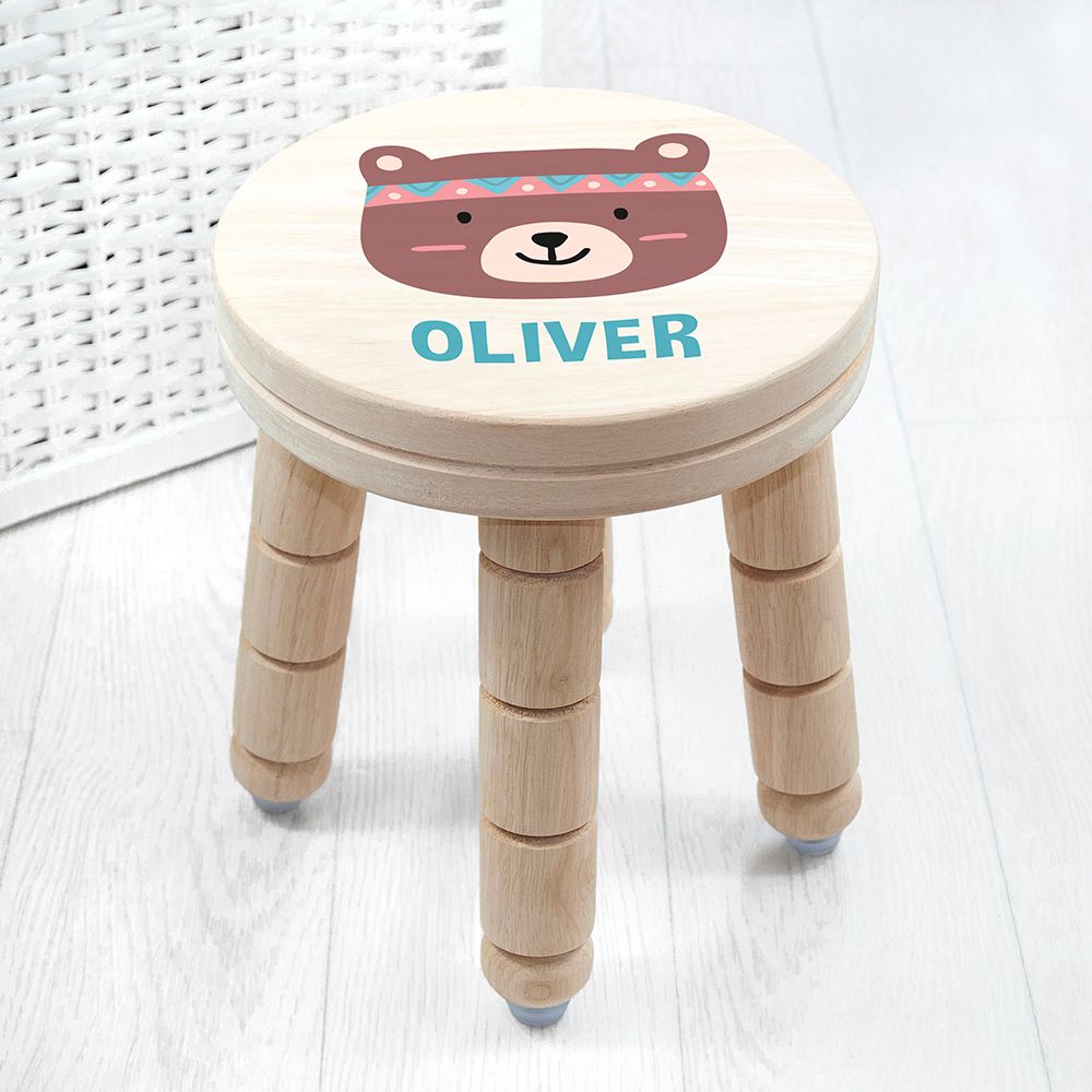 Personalised Cute Bear Kids Stool - Buy Wooden Stools at GiftMasters.co.uk