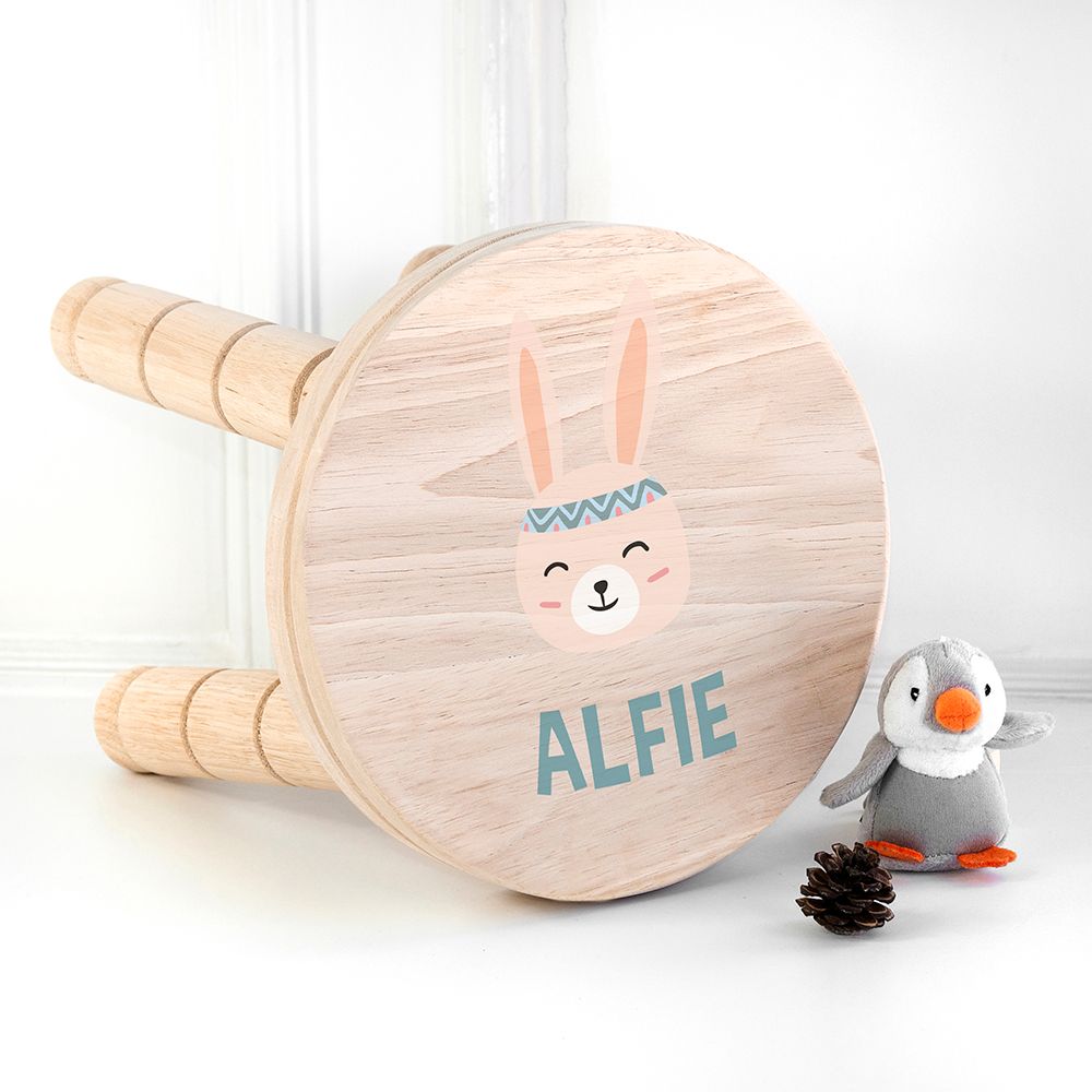 Personalised Cute Bunny Kids Stool - Buy Wooden Stools at GiftMasters.co.uk