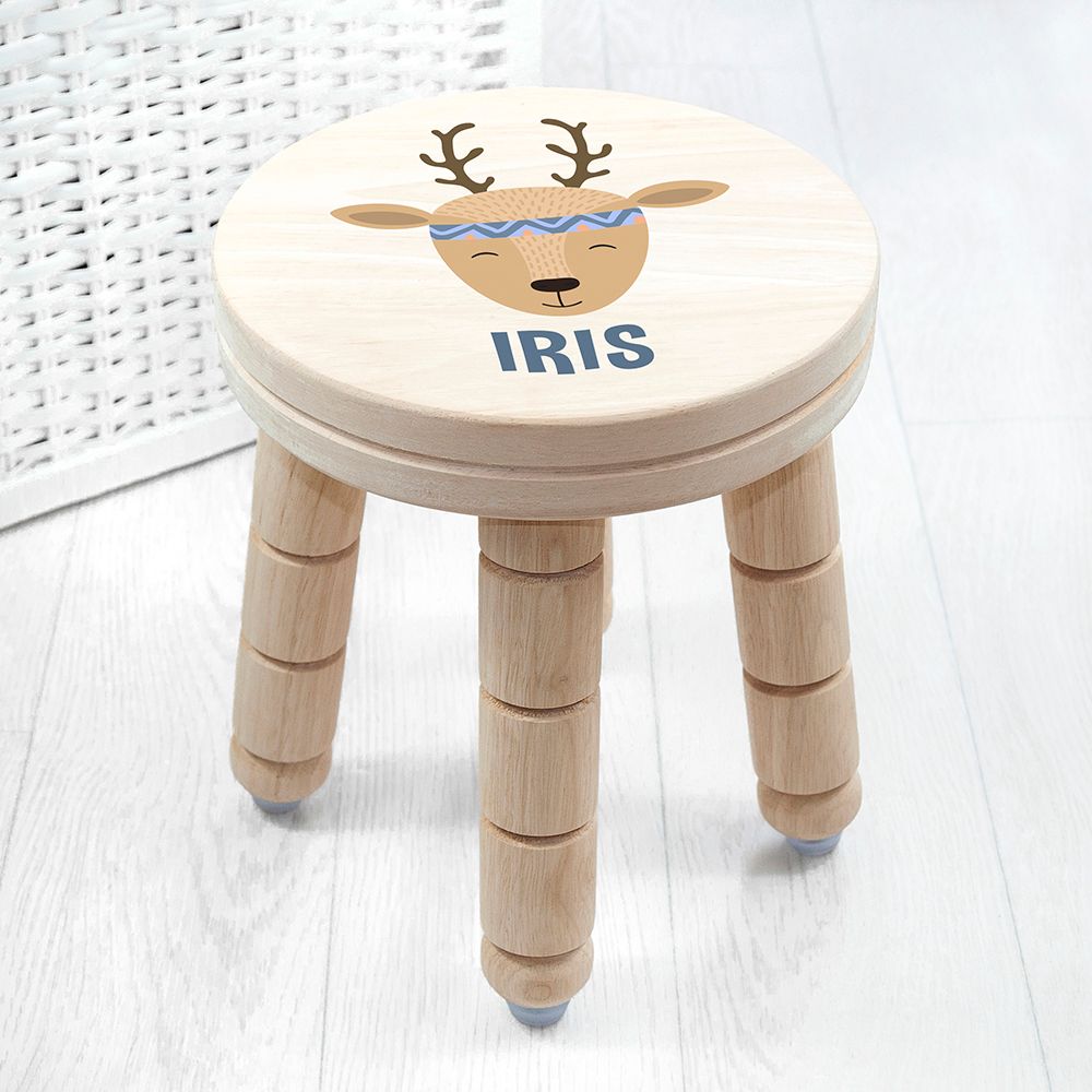 Personalised Cute Deer Kids Stool - Buy Wooden Stools at GiftMasters.co.uk