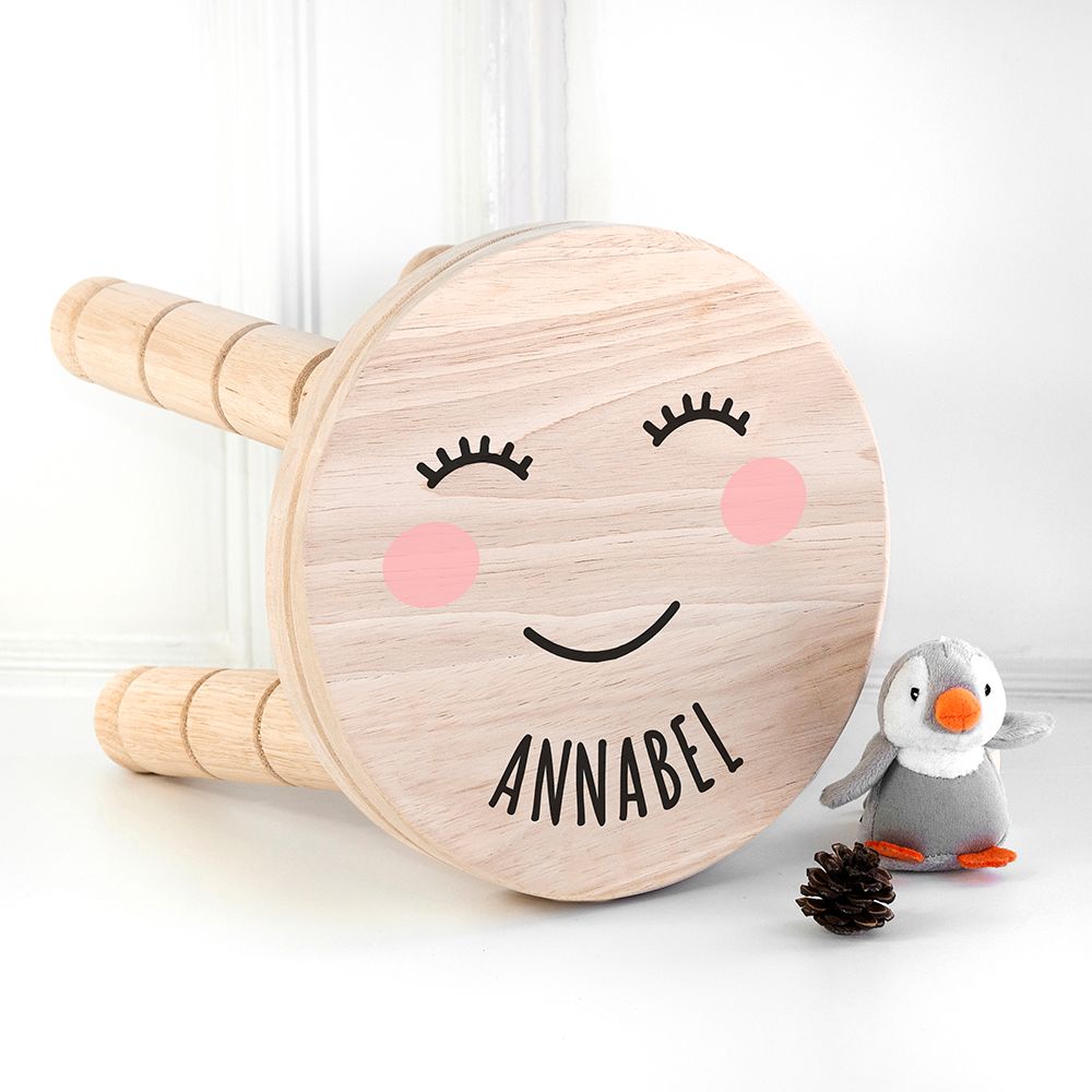 Personalised Cute Face Kids Stool - Buy Wooden Stools at GiftMasters.co.uk