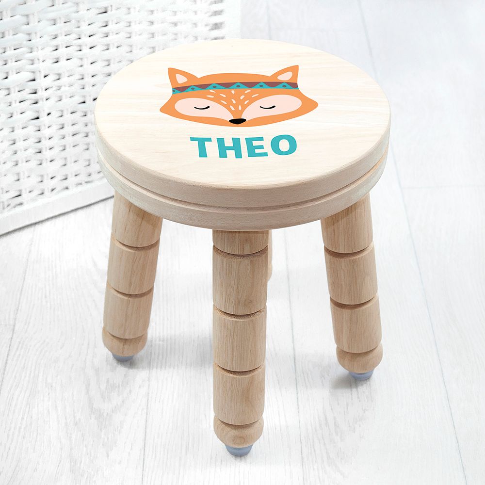 Personalised Cute Fox Kids Stool - Buy Wooden Stools at GiftMasters.co.uk
