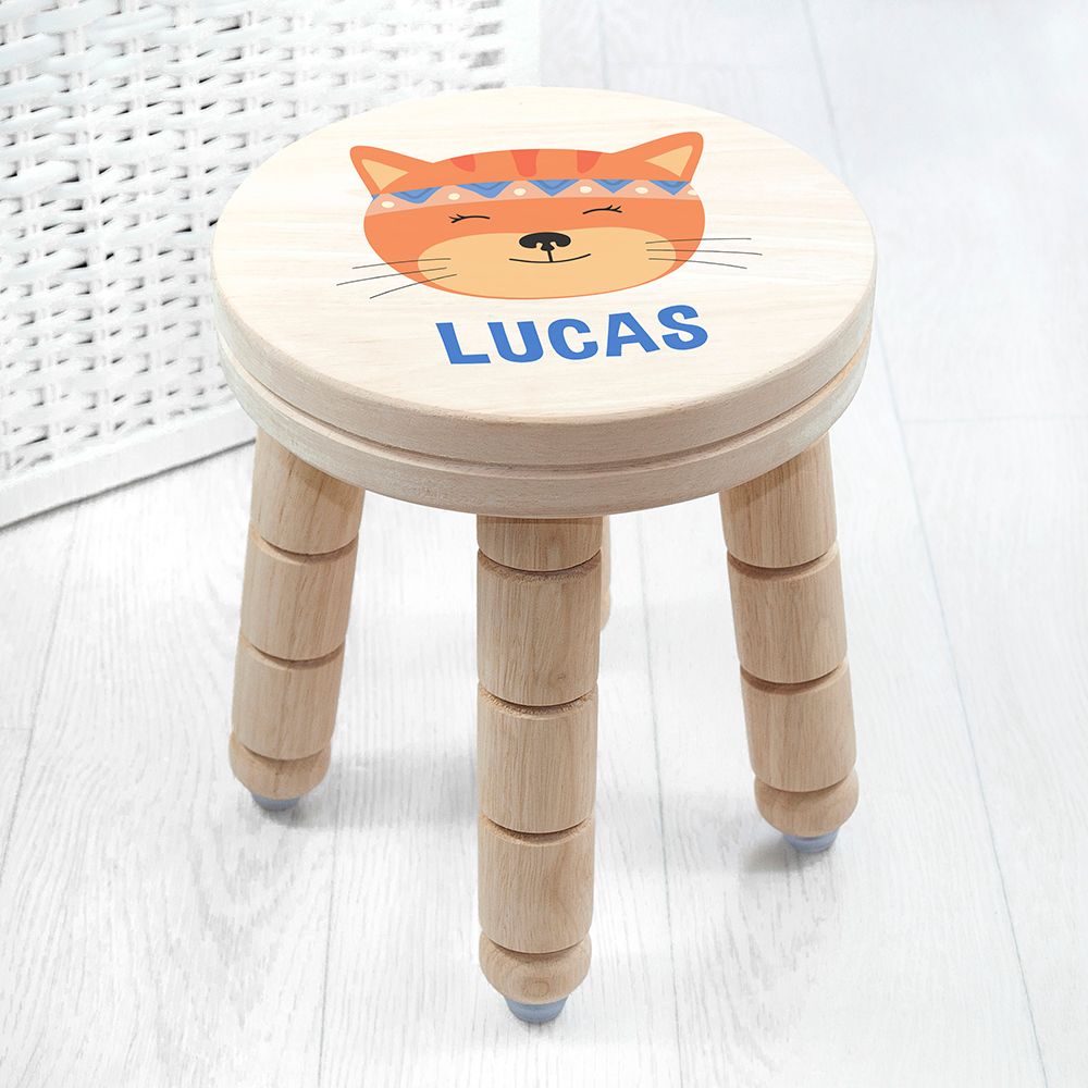 Personalised Cute Kitten Kids Stool - Buy Wooden Stools at GiftMasters.co.uk