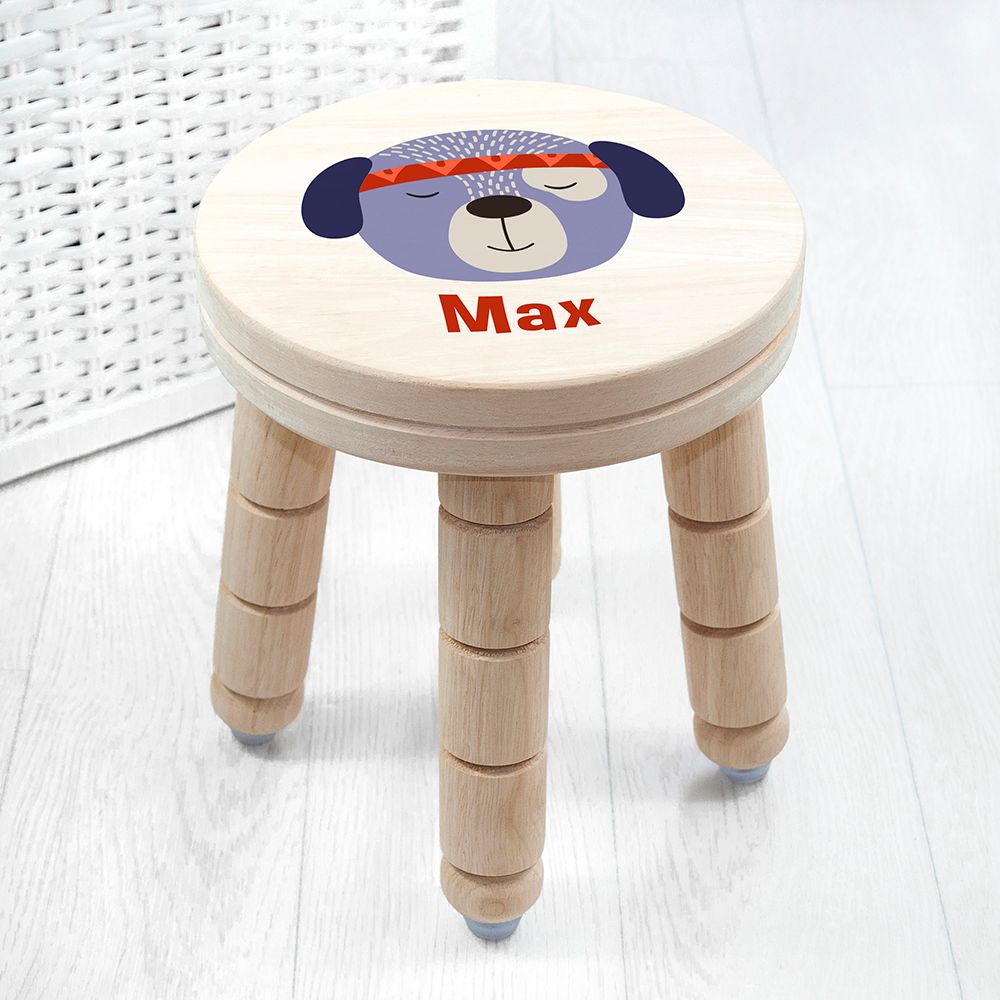 Personalised Cute Puppy Kids Stool - Buy Wooden Stools at GiftMasters.co.uk