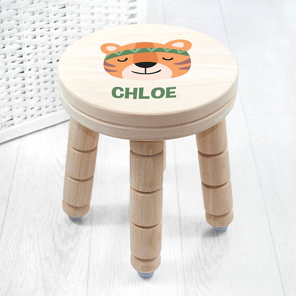 Personalised Cute Tiger Kids Stool - Buy Wooden Stools at GiftMasters.co.uk