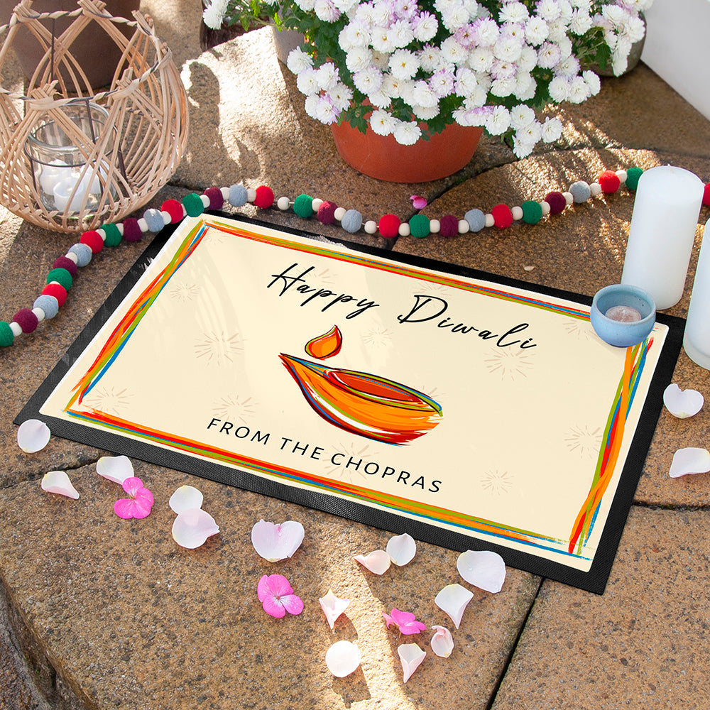 Personalised Diwali Colourful Light Decoration Mat - Buy Rubber Doormat at GiftMasters.co.uk
