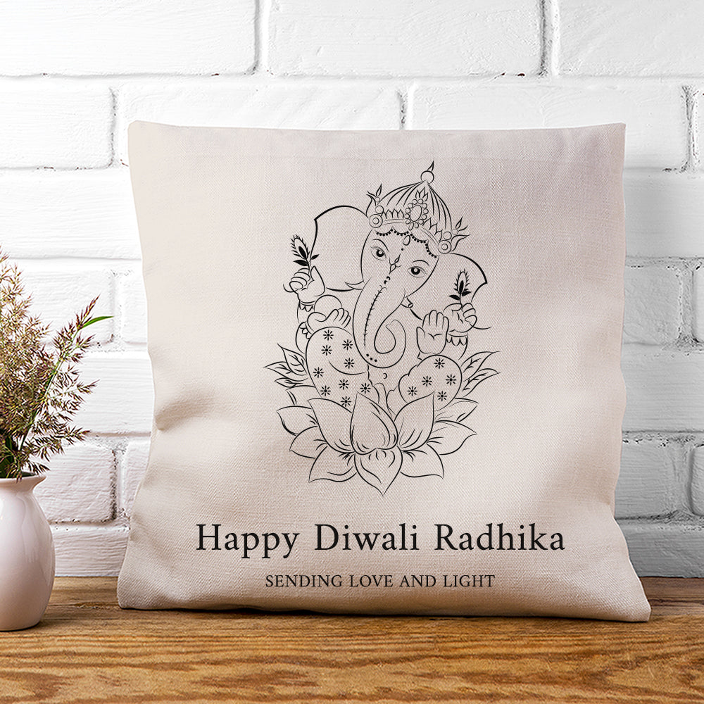 Personalised Diwali Ganesh Cushion Cover - Buy Textile Cushion Covers at GiftMasters.co.uk