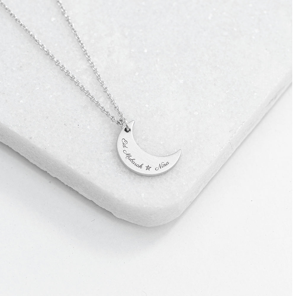Personalised Eid Mubarak Crescent Moon Necklace - Buy Metal Jewellery at GiftMasters.co.uk