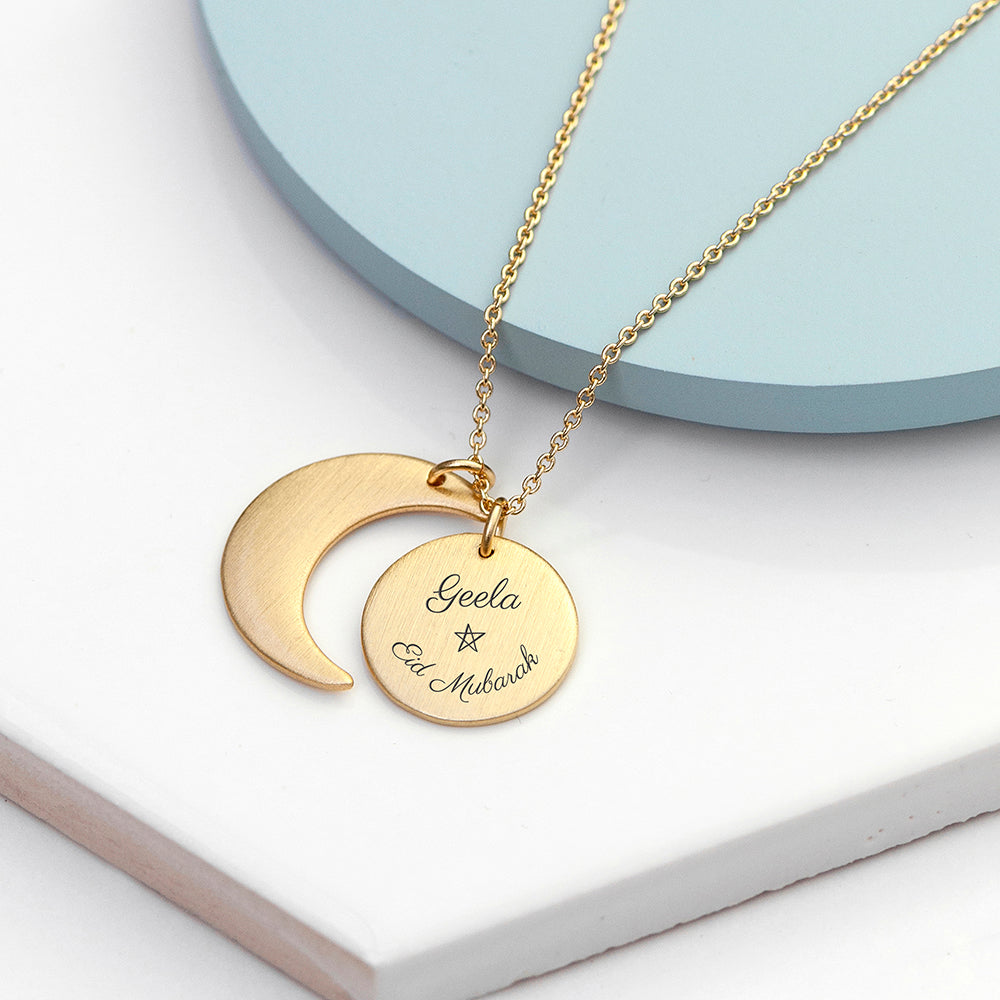 Personalised Eid Mubarak Matte Moon and Sun Necklace - Buy Metal Jewellery at GiftMasters.co.uk