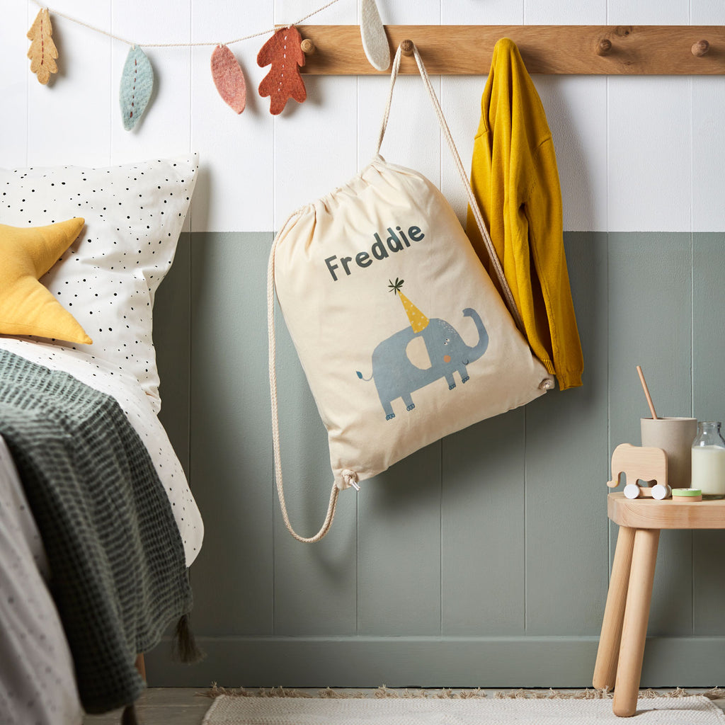 Personalised Elephant Cotton Nursery Bag - Buy Textile Bags at GiftMasters.co.uk