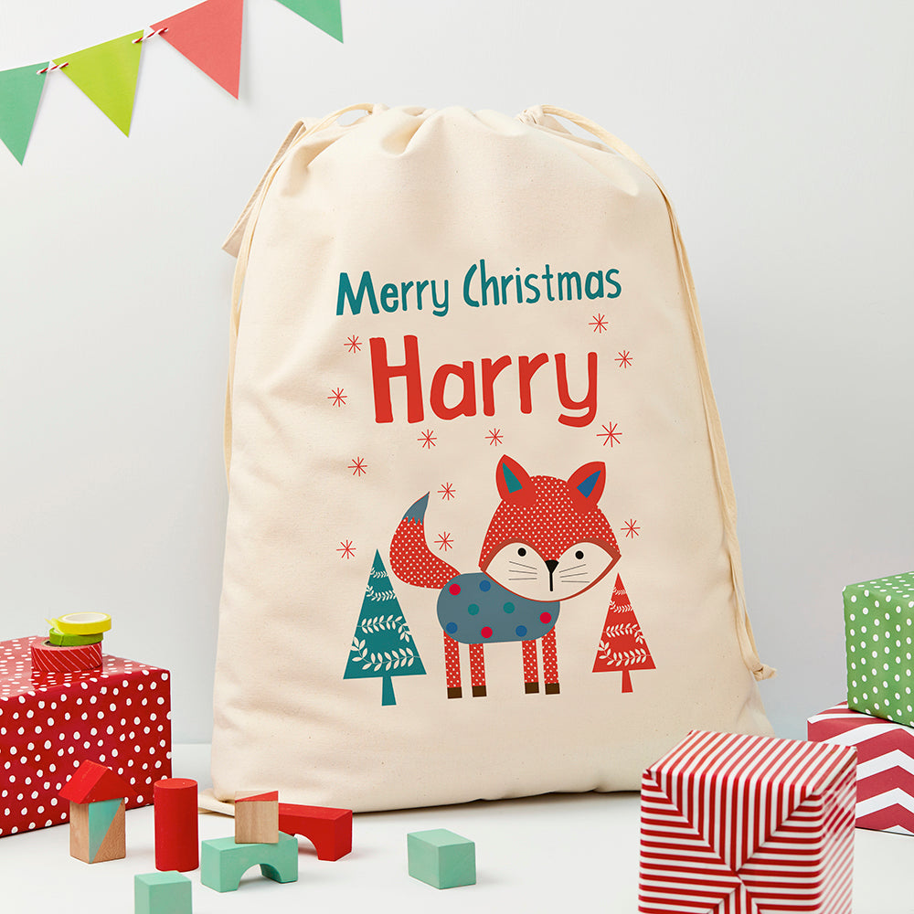 Personalised Festive Fox Christmas Sack - Buy Textile Sacks at GiftMasters.co.uk