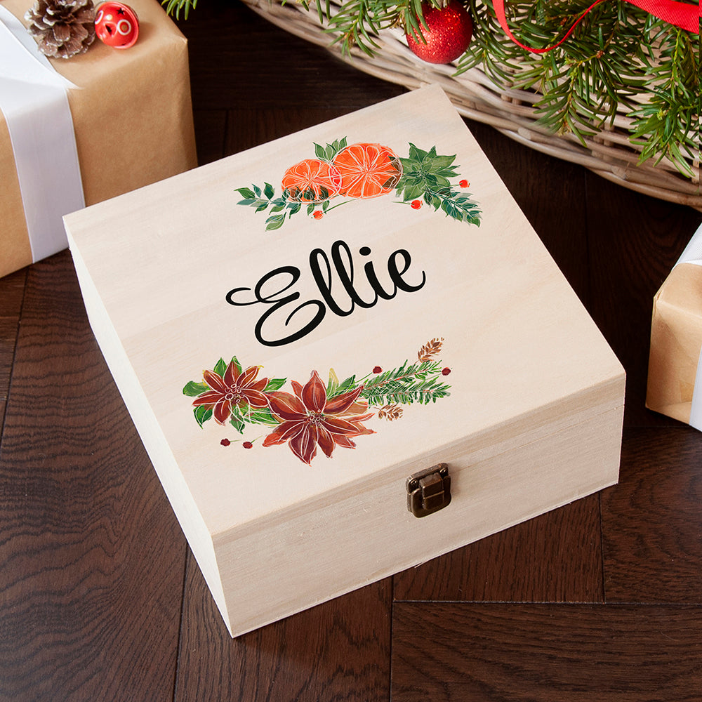 Personalised Festive Garland Christmas Eve Box - Buy Wooden Keepsake Boxes at GiftMasters.co.uk