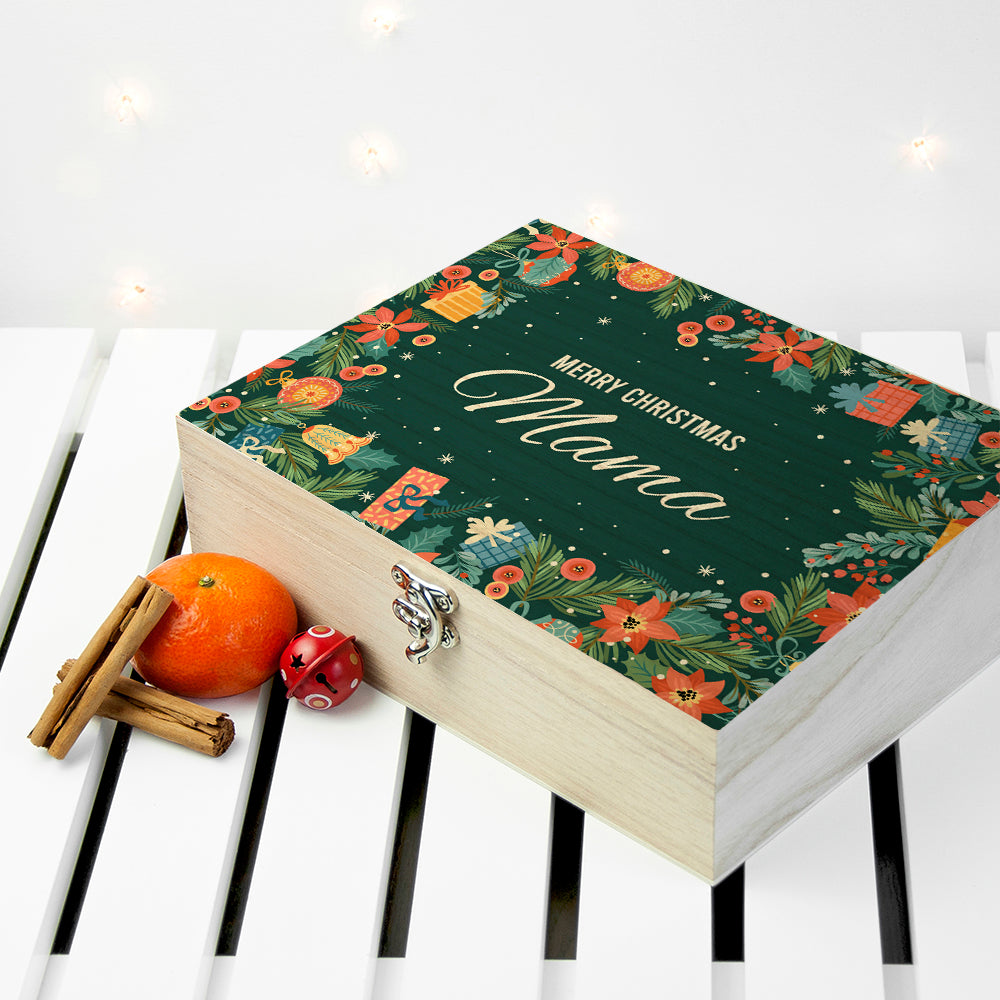 Personalised Floral Christmas Tea Box - Buy Wooden Tea Boxes at GiftMasters.co.uk