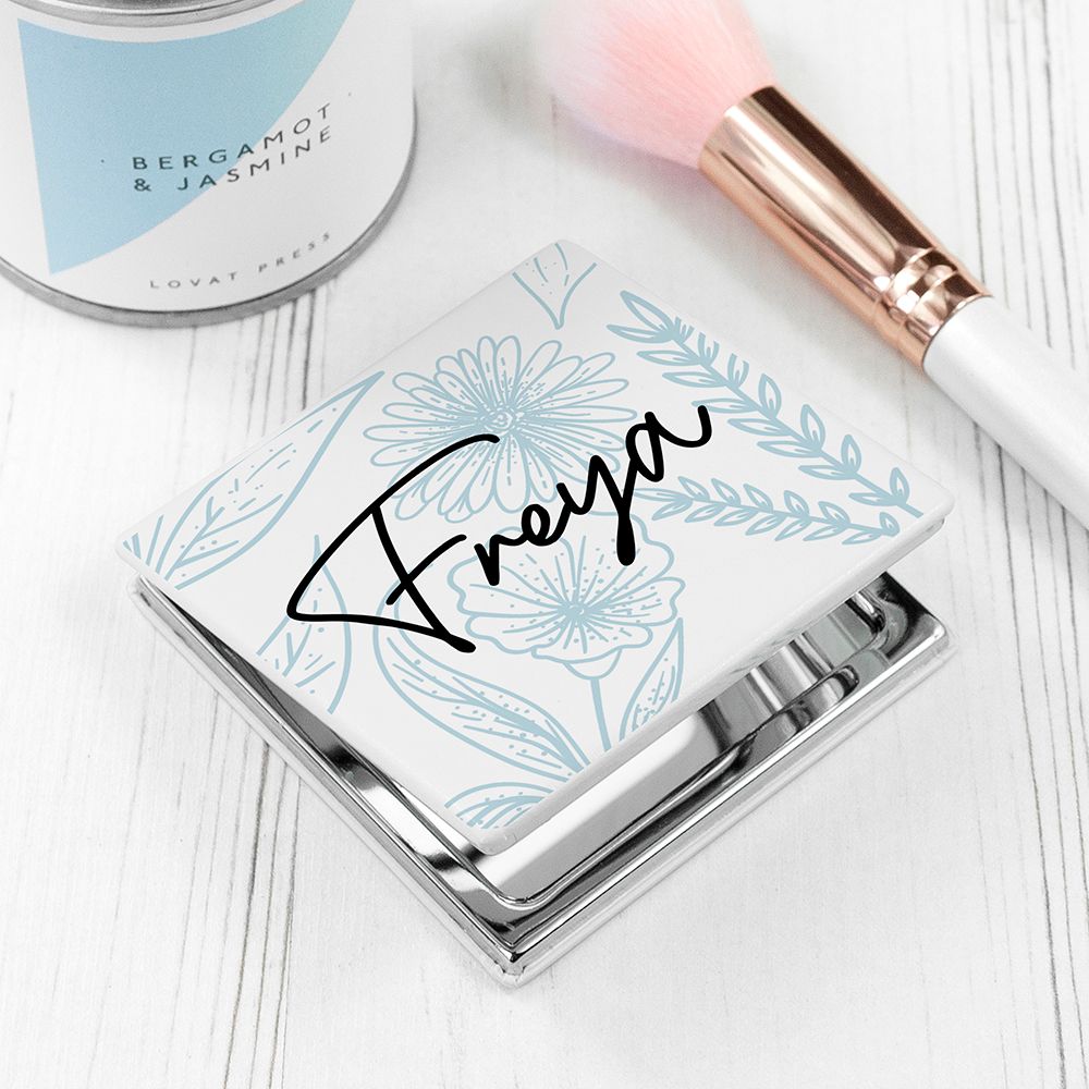 Personalised Floral Square Compact Mirror - Buy Metal Compact Mirrors at GiftMasters.co.uk