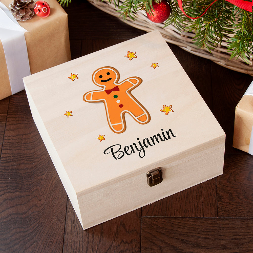 Personalised Gingerbread Man Christmas Eve Box - Buy Wooden Keepsake Boxes at GiftMasters.co.uk