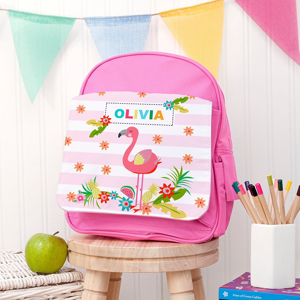 Personalised Girl's Flamingo Rucksack - Buy Textile Bags at GiftMasters.co.uk