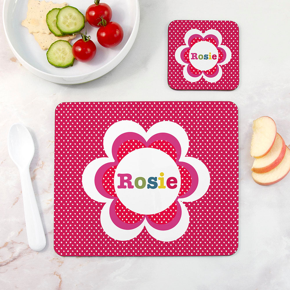 Personalised Girl's Floral Placemat Set - Buy Wooden Coasters at GiftMasters.co.uk