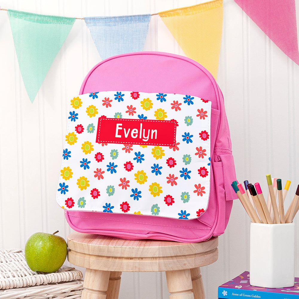 Personalised Girl's Patterned Pink Rucksack - Buy Textile Bags at GiftMasters.co.uk