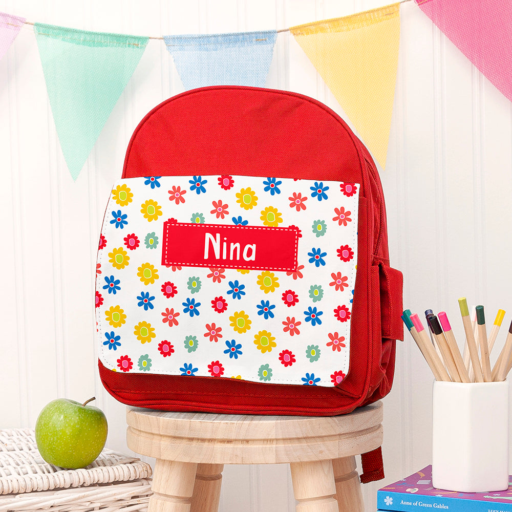 Personalised Girl's Patterned Red Rucksack - Buy Textile Bags at GiftMasters.co.uk