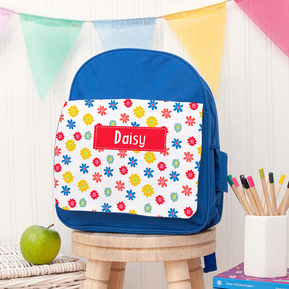 Personalised Girl's Patterned Royal Blue Rucksack - Buy Textile Bags at GiftMasters.co.uk
