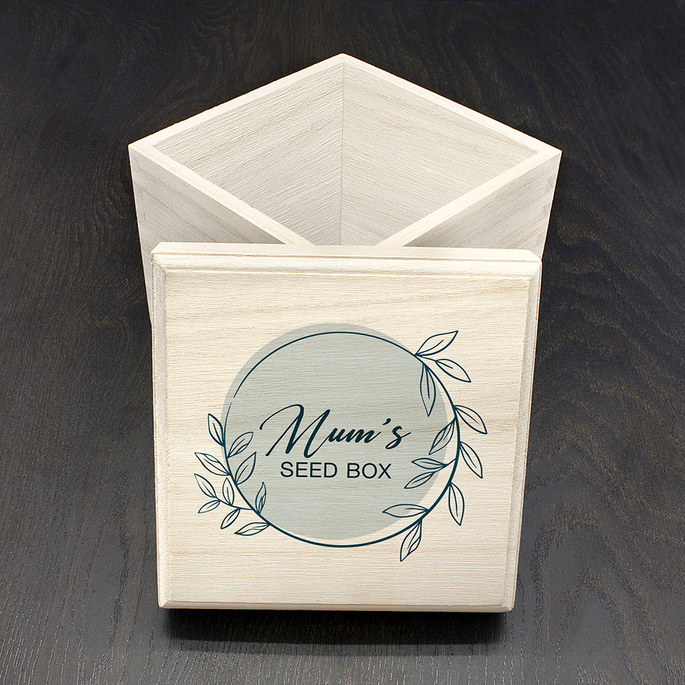 Personalised Green Wreath Seeds Box - Buy Wooden Keepsake Boxes at GiftMasters.co.uk