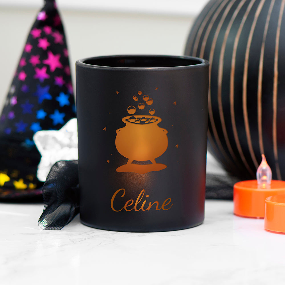 Personalised Halloween Cauldron Candle Holder - Buy Glass Tealight Holders at GiftMasters.co.uk