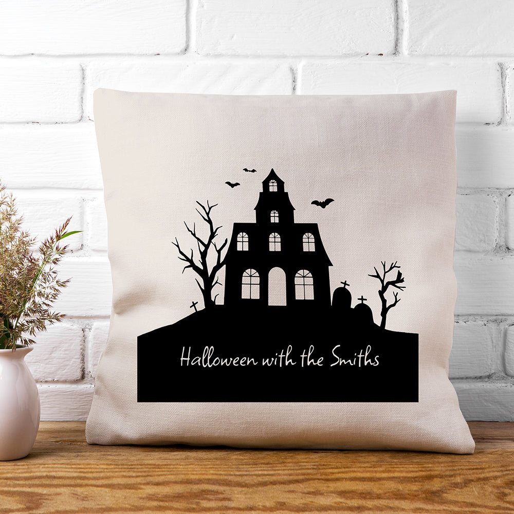 Personalised Halloween Haunted House Cushion Cover - Buy Textile Cushion Covers at GiftMasters.co.uk