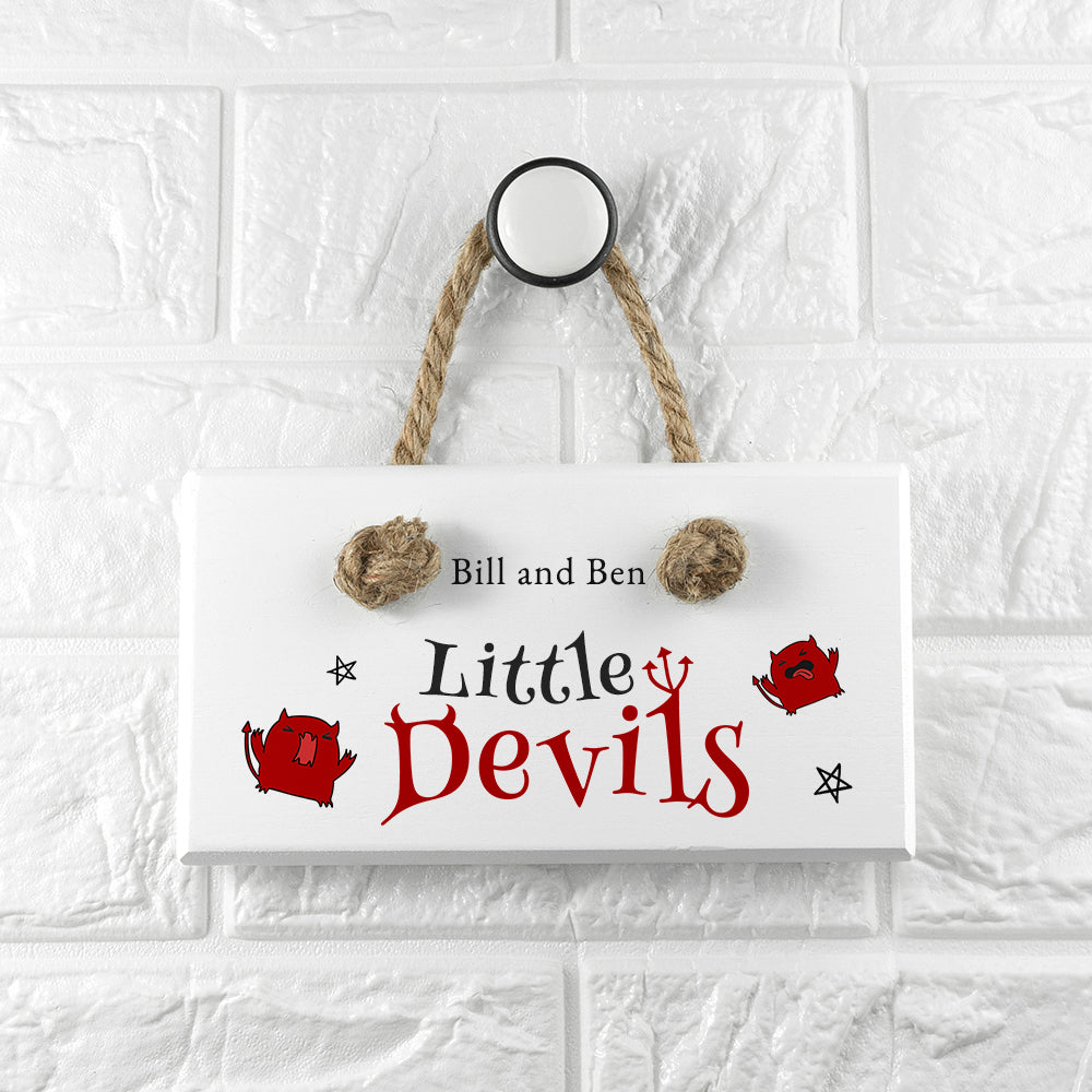 Personalised Halloween Little Devils Sign - Buy Wooden Signs at GiftMasters.co.uk