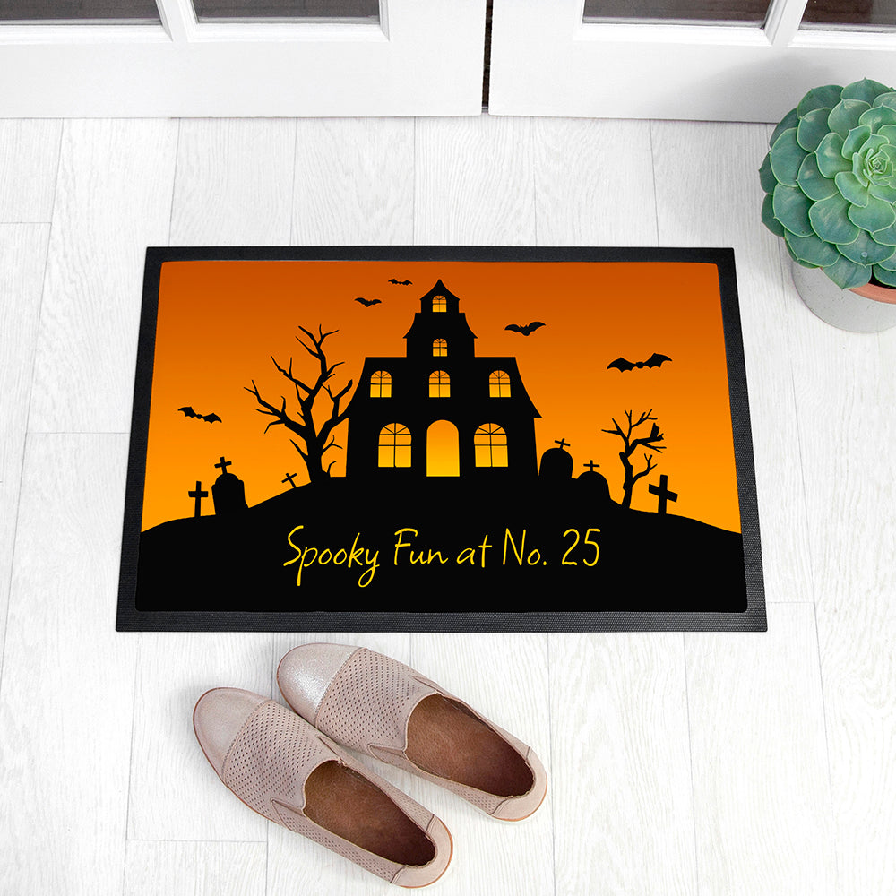 Personalised Halloween Spooky House Indoor Doormat - Buy Rubber Doormat at GiftMasters.co.uk