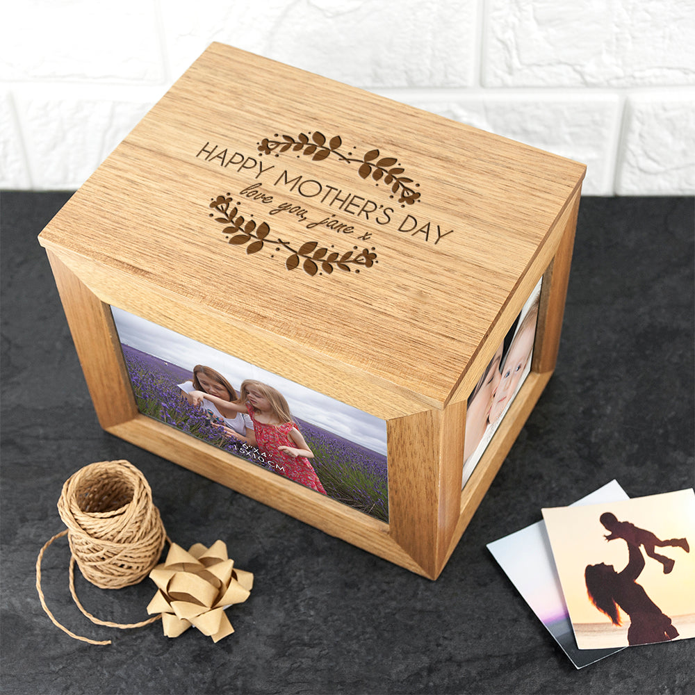 Personalised Happy Mother's Day Midi Oak Photo Cube Keepsake Box - Buy Wooden Keepsake Boxes at GiftMasters.co.uk