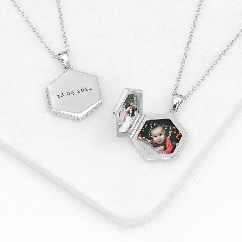 Personalised Hexagonal Photo Locket - Buy Metal Jewellery at GiftMasters.co.uk