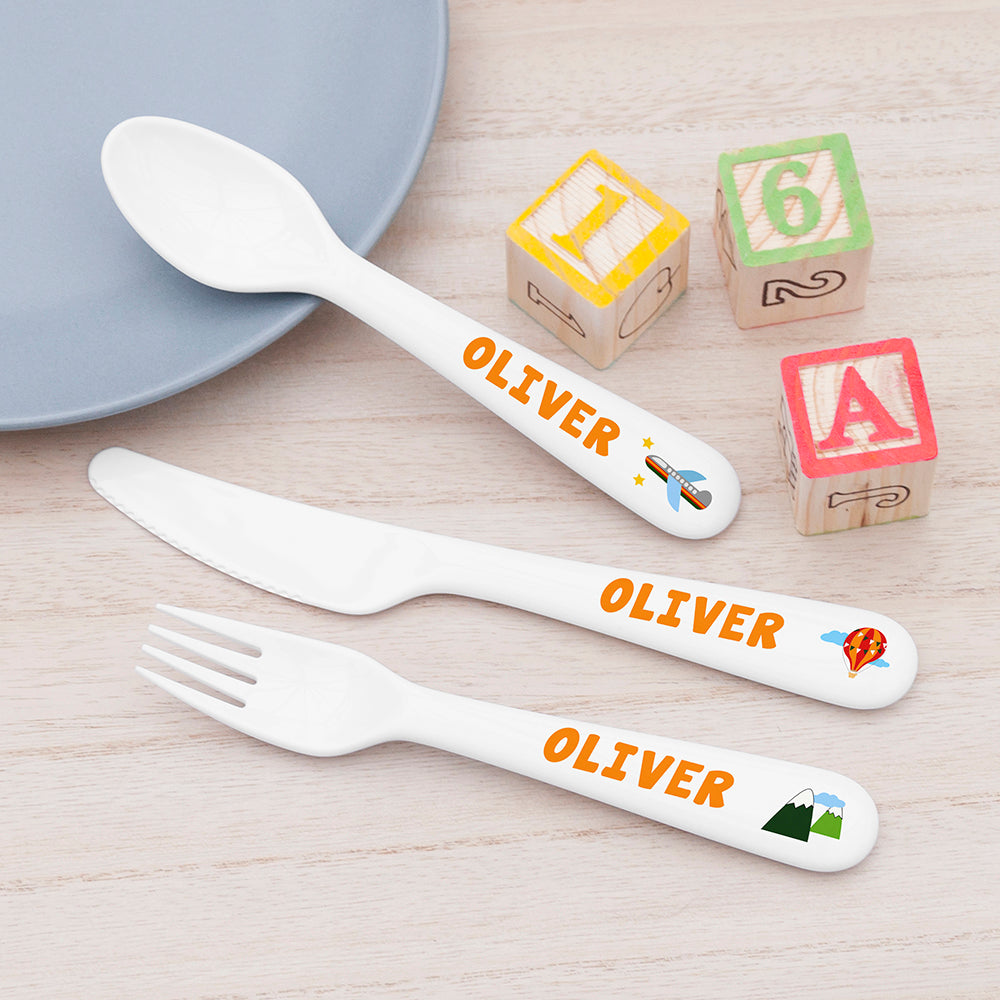 Personalised Kids Adventure Cutlery Set - Plastic - Buy 0 at GiftMasters.co.uk