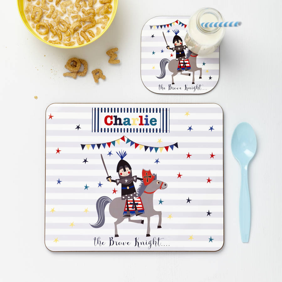 Personalised Kid's Brave Knight Placemat Set - Buy Wooden Coasters at GiftMasters.co.uk
