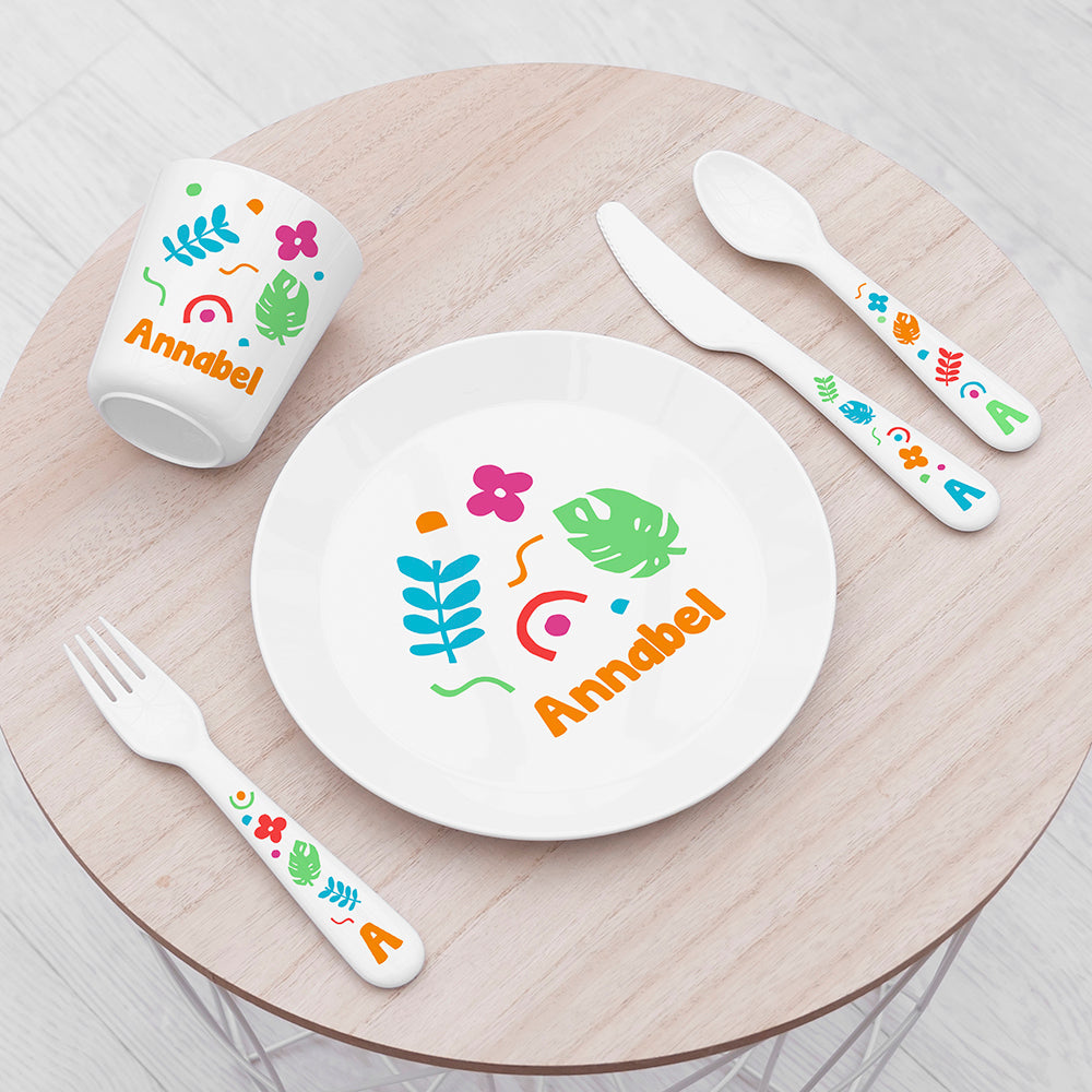 Personalised Kids Colourful Shapes Plastic Dining Set - Buy 0 at GiftMasters.co.uk
