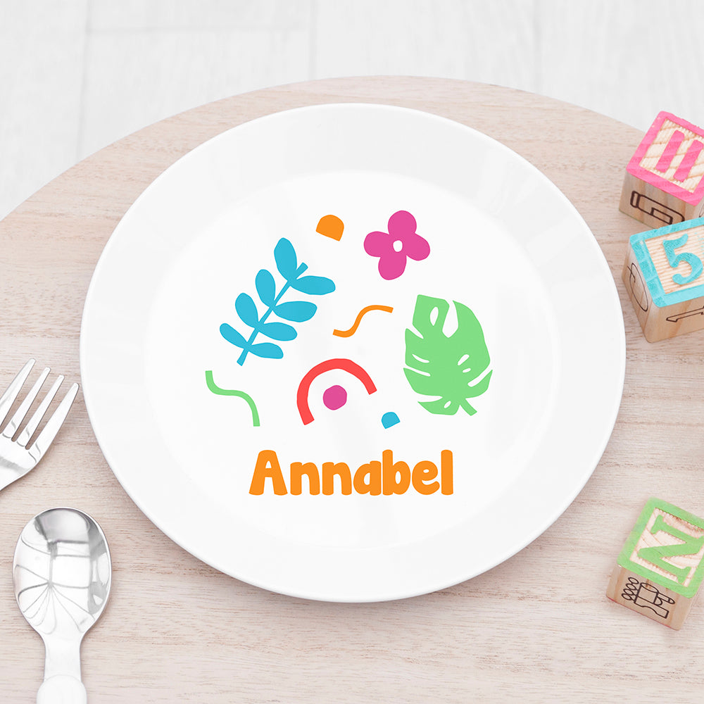 Personalised Kids Colourful Shapes Plastic Plate - Buy 0 at GiftMasters.co.uk