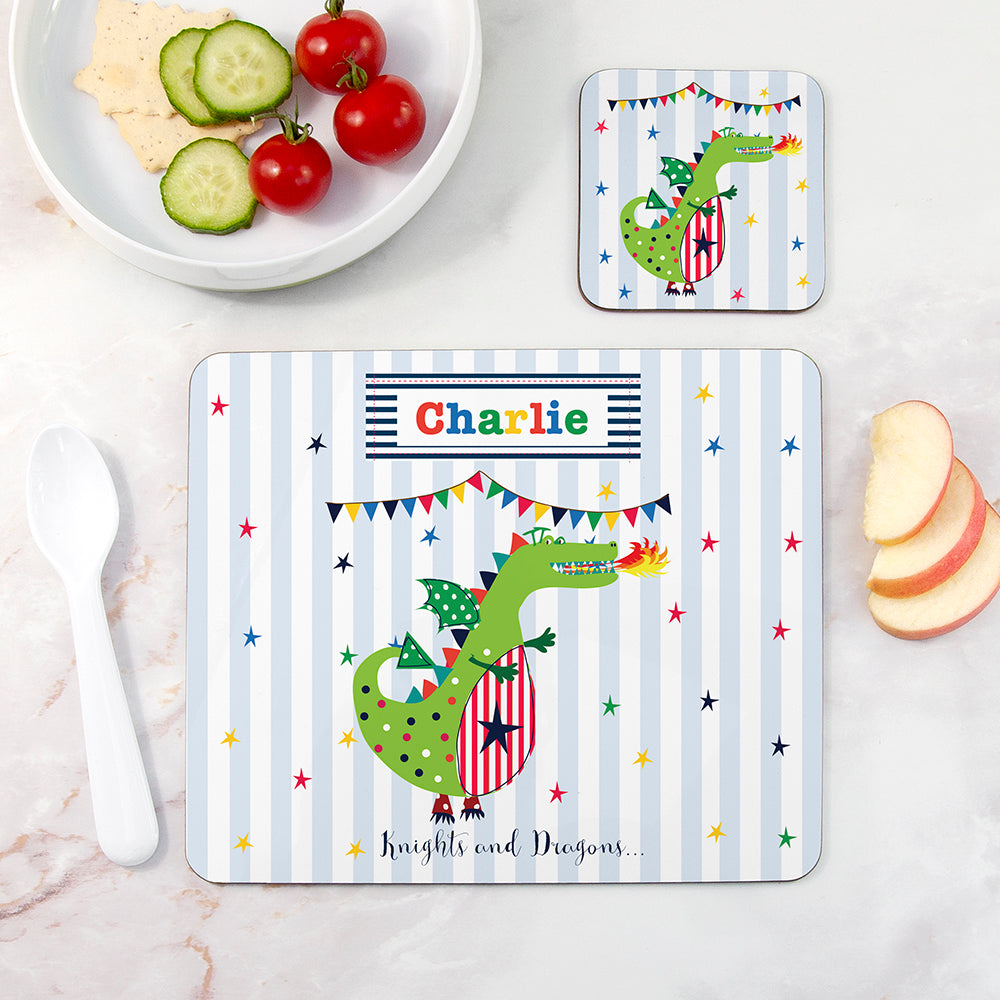 Personalised Kid's Dragon Placemat Set - Buy Wooden Coasters at GiftMasters.co.uk