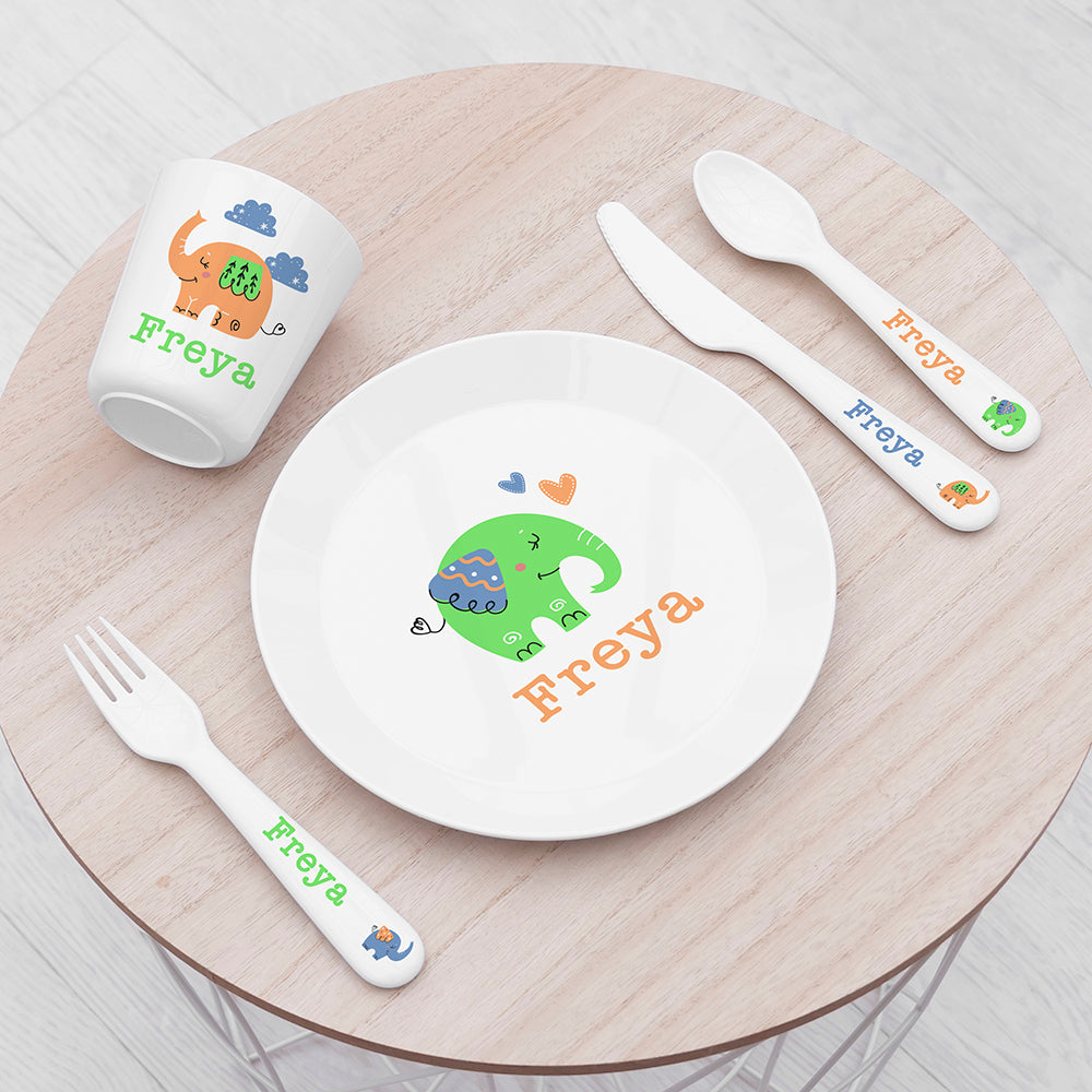 Personalised Kids Elephant Plastic Dining Set - Buy 0 at GiftMasters.co.uk