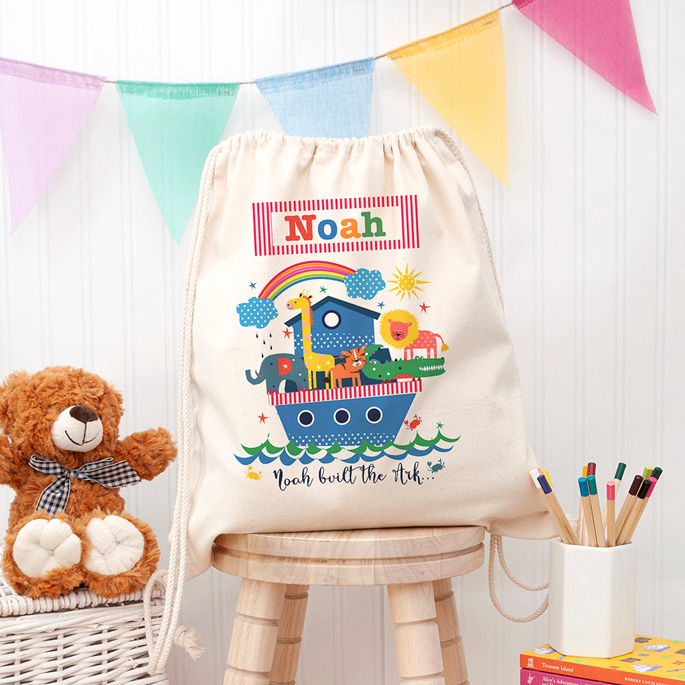 Personalised Kid's Noah's Ark Cotton PE Kit Bag - Buy Textile Wash Bags at GiftMasters.co.uk