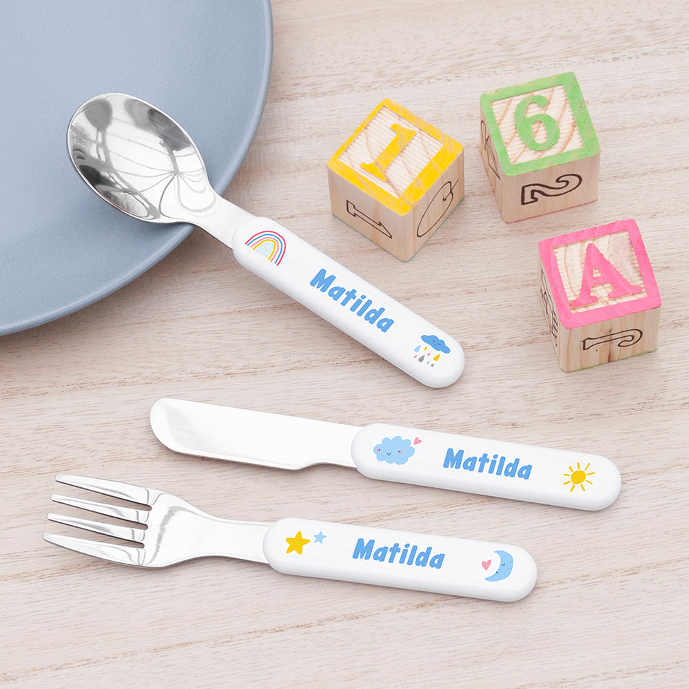 Personalised Kids Pastel Sky Cutlery Set - Metal - Buy Metal Cutlery at GiftMasters.co.uk