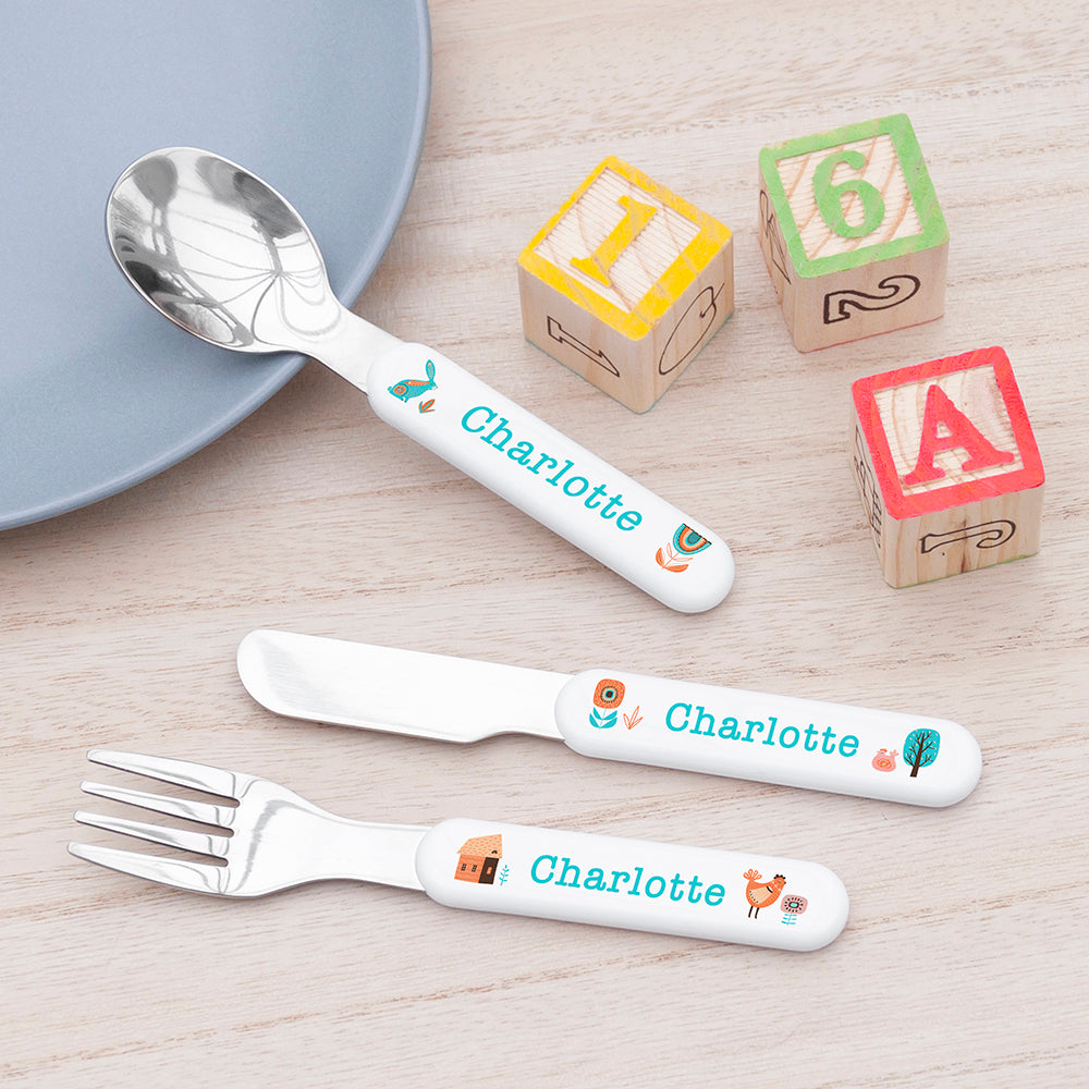 Personalised Kids Scandi Summer Cutlery Set - Metal - Buy Metal Cutlery at GiftMasters.co.uk